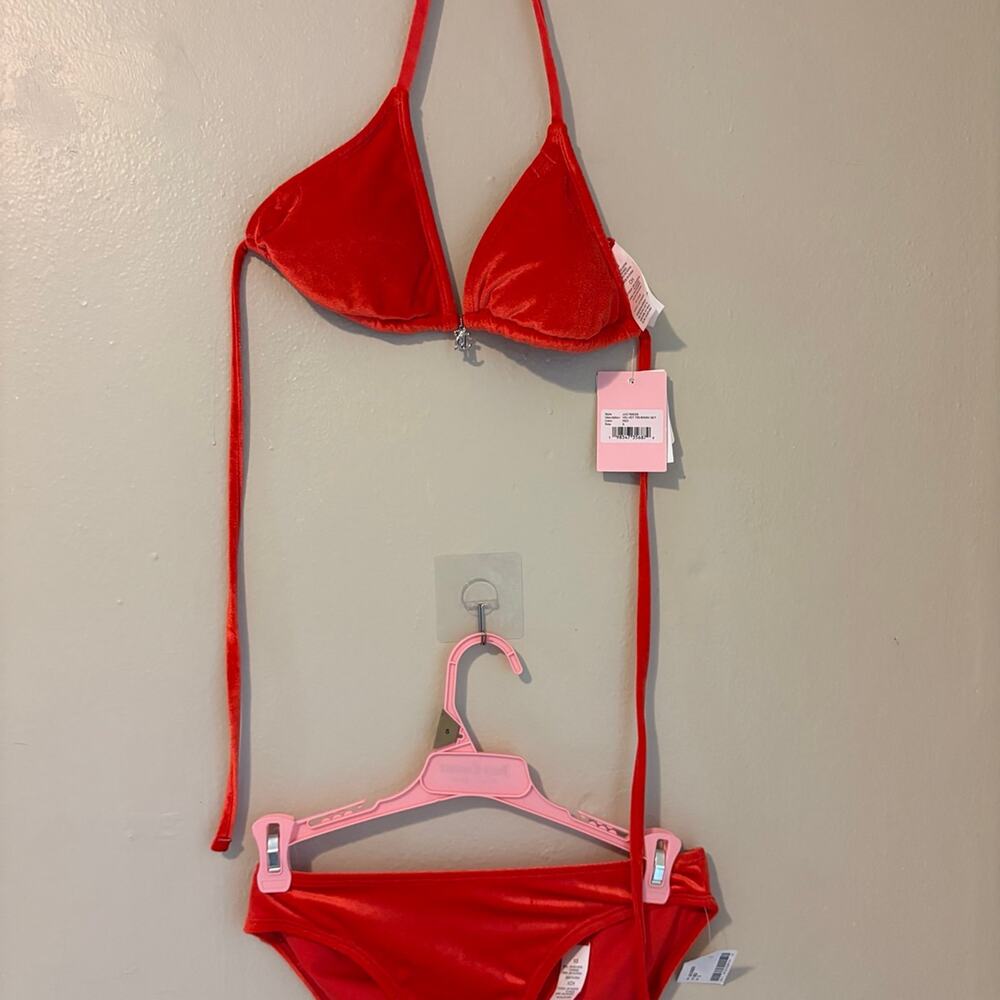 NWT Juicy Couture Red Velvet Bikini Set Mixed Sizes Top Small Bottom XS